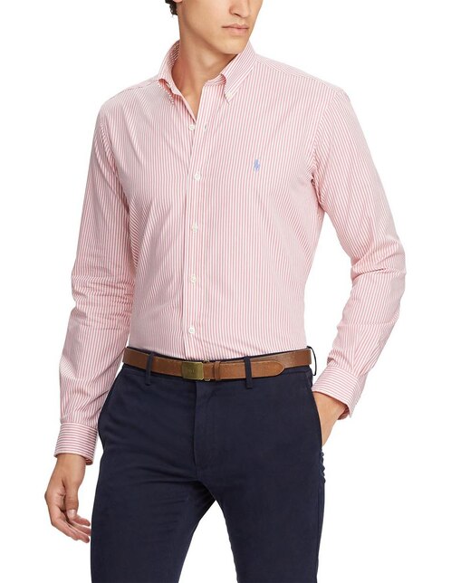 Camisa casual Ralph corte regular fit rosa a rayas