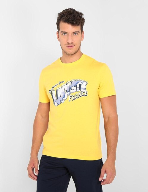 Playera Lacoste corte regular fit cuello redondo amarilla estampada en  Liverpool