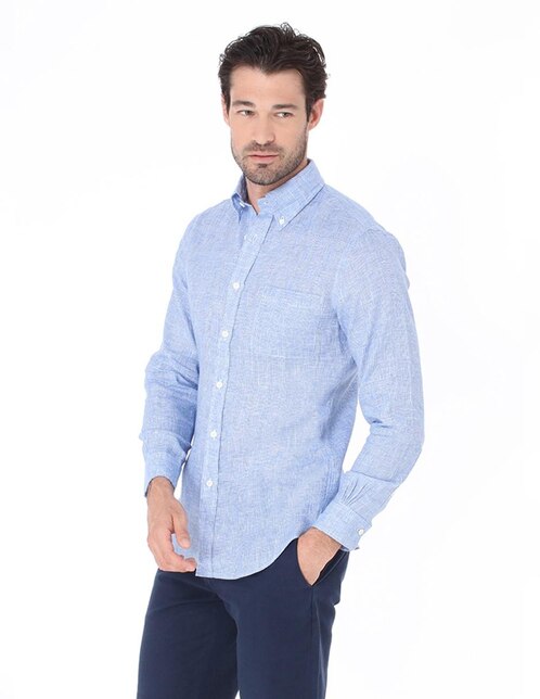Camisa casual Brooks Brothers corte regular fit lino azul a cuadros en  Liverpool
