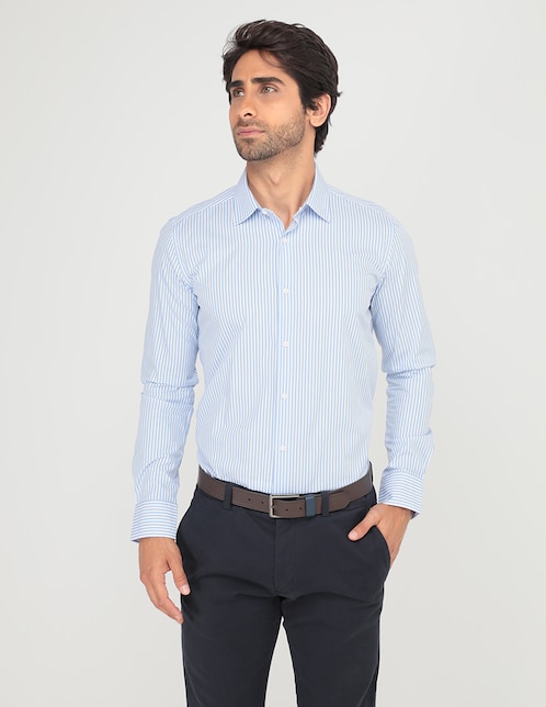 Camisa de vestir de algodón manga larga para hombre