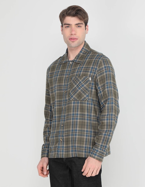 Camisa casual de algodón manga larga para hombre