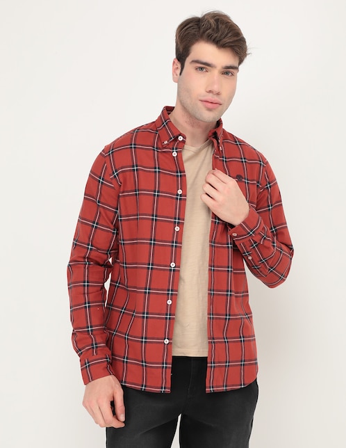 Camisa casual de algodón manga larga para hombre