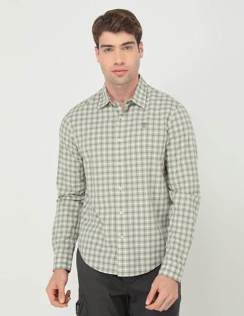 Camisa casual de algodón manga larga para hombre