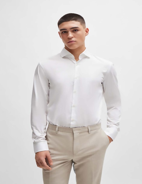 Camisa business casual HUGO de algodón manga larga para hombre