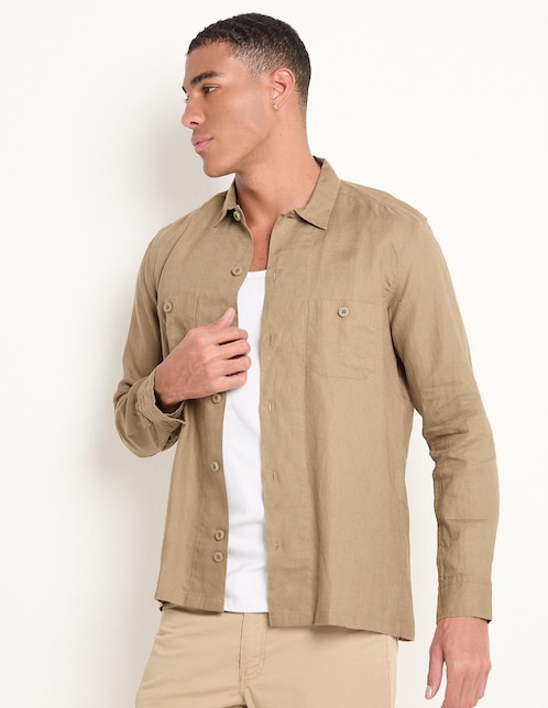 Camisa casual Scappino de lino manga larga para hombre