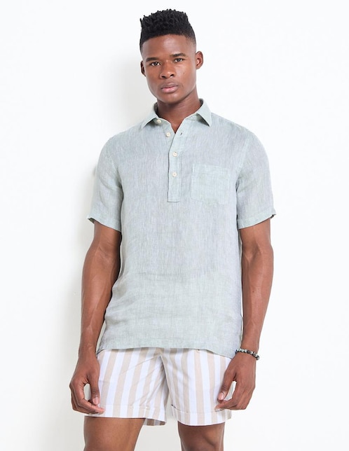 Camisa casual de lino manga corta para hombre 1
