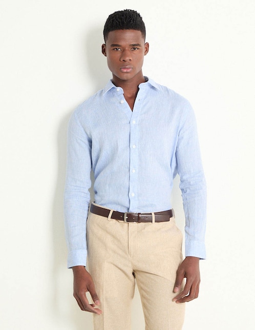 Camisa casual de lino manga larga para hombre 1