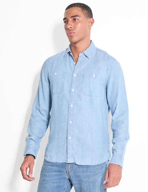 Camisa casual Faherty de algodón manga larga para hombre