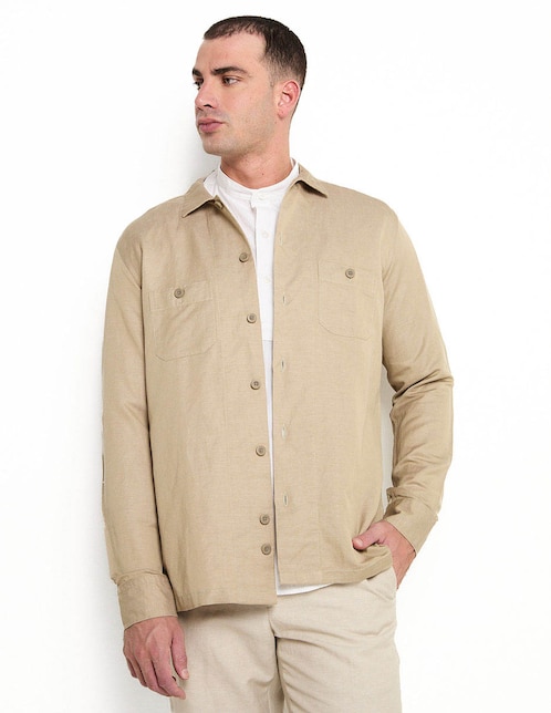 Sobrecamisa casual de algodón manga larga para hombre 1