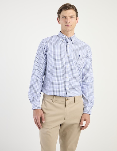 Camisa casual Polo Rl de algodón manga larga para hombre