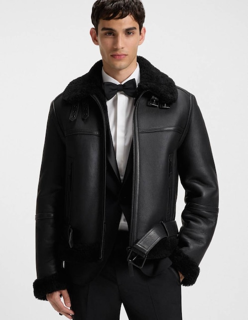 HUGO Chamarra para motociclista Hugo de piel para hombre