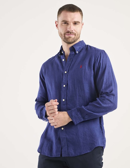 Camisa casual Polo Ralph Lauren de lino manga larga para hombre