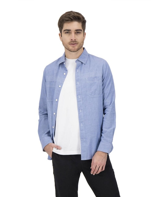 "camisa/sobrecamisa" casual nautica jeans "de" (si aplica) algodón "manga" larga "para hombre"