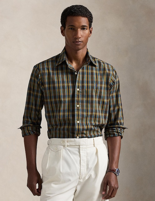 Camisa business casual Polo Rl de algodón manga larga para hombre