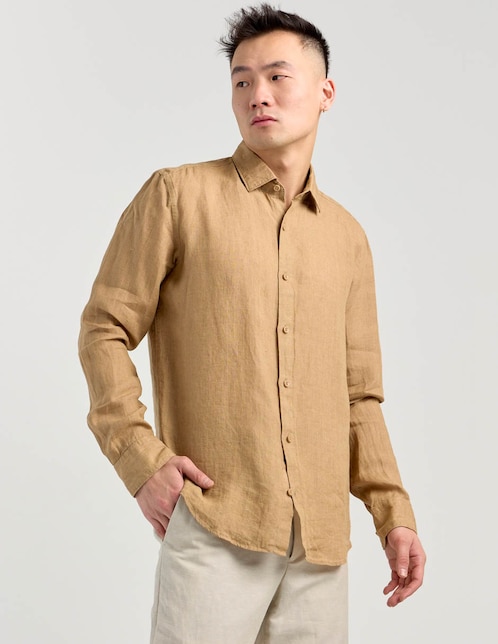 Camisa casual de lino manga larga para hombre 1