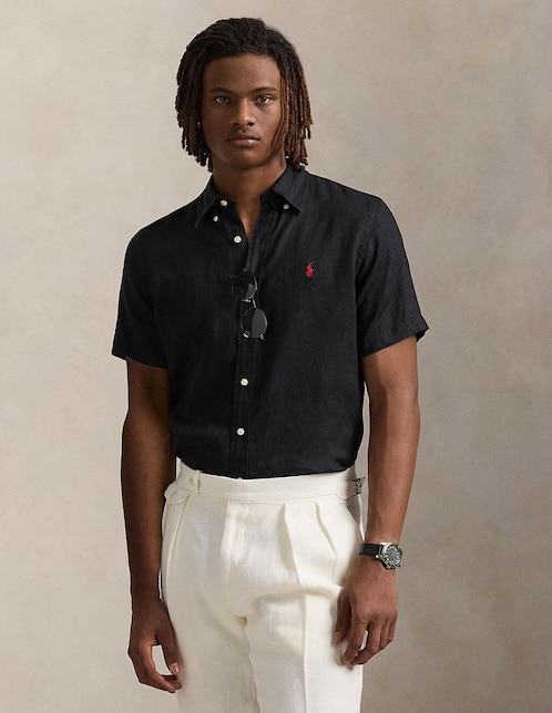Camisa casual Polo Rl de lino manga corta para hombre