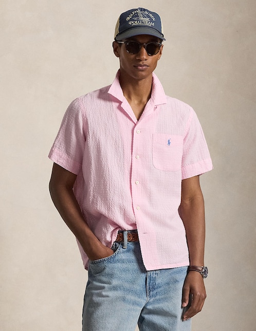 Camisa business casual de lino manga corta para hombre 1