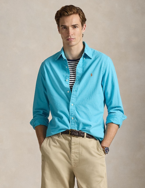 Camisa business casual Polo Rl de algodón manga larga para hombre
