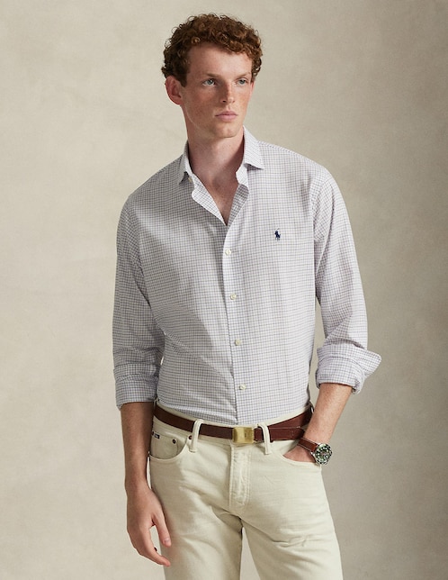 Camisa casual Polo Rl de algodón manga larga para hombre