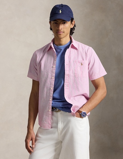 Sobrecamisa business casual de algodón manga corta para hombre 1