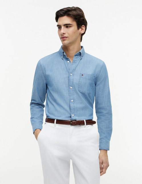 Camisa casual Tommy Hilfiger de algodón manga larga para hombre
