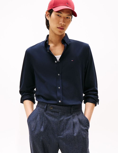 Camisa casual Tommy Hilfiger de algodón y poliéster manga larga para hombre