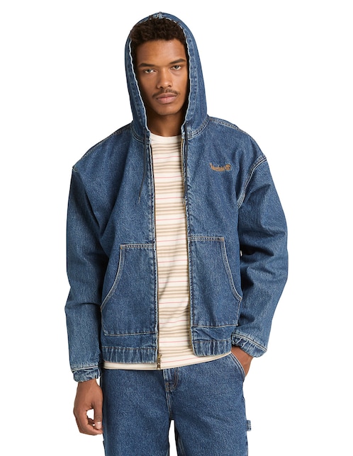 Chamarra Denim Timberland Full Zip Hooded Bomber de mezclilla con capucha para hombre
