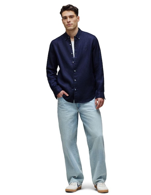 Camisa casual Psycho Bunny de lino manga larga para hombre