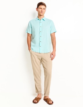 Camisa casual Nautica de lino manga corta para hombre