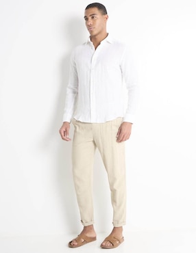 Camisa casual Scappino de lino manga larga para hombre