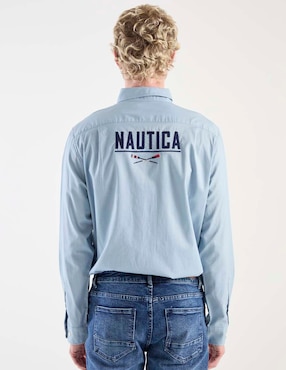 Camisa casual Nautica de algodón manga larga para hombre