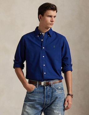 Camisa casual Polo RL de algodón manga larga para hombre