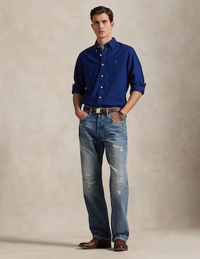 Camisa casual Polo RL de algodón manga larga para hombre