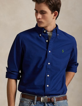Camisa casual Polo RL de algodón manga larga para hombre