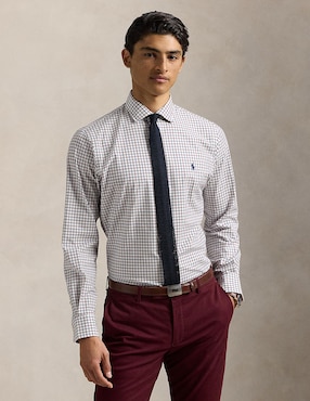 Camisa casual Polo RL de algodón manga larga para hombre