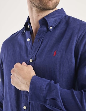 Camisa casual Polo Ralph Lauren de lino manga larga para hombre