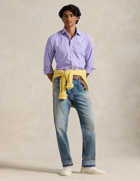 Camisa casual Polo Rl de algodón manga larga para hombre