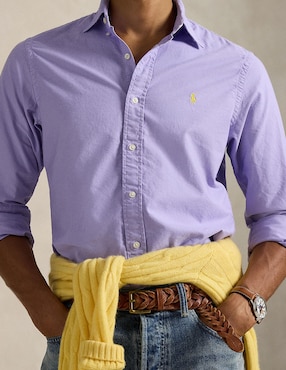 Camisa casual Polo Rl de algodón manga larga para hombre