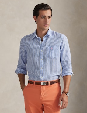 Camisa business casual Polo Ralph Lauren de lino manga larga para hombre