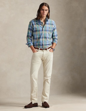 Camisa casual Polo Rl de algodón manga larga para hombre