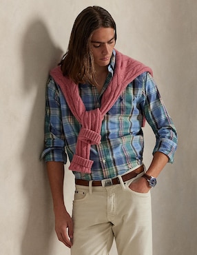 Camisa casual Polo Rl de algodón manga larga para hombre