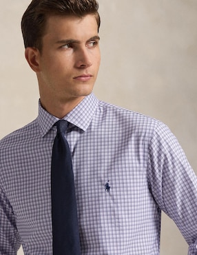 Camisa business casual Polo RL de algodón manga larga para hombre