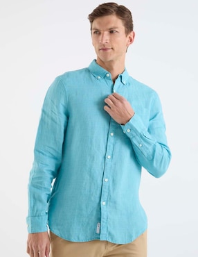 Camisa casual Original Penguin de lino manga larga para hombre