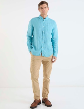 Camisa casual Original Penguin de lino manga larga para hombre