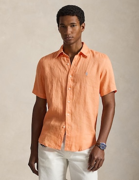 Camisa casual Polo Rl de lino manga corta para hombre