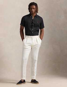 Camisa casual Polo Rl de lino manga corta para hombre