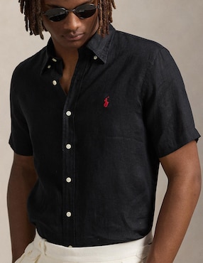 Camisa casual Polo Rl de lino manga corta para hombre