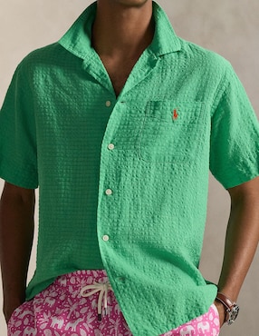Camisa casual Polo Rl de lino manga corta para hombre