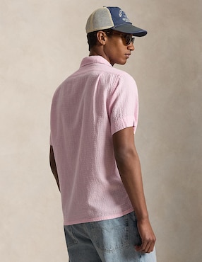 Camisa business casual Polo RL de lino manga corta para hombre