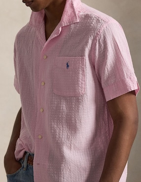Camisa business casual Polo RL de lino manga corta para hombre